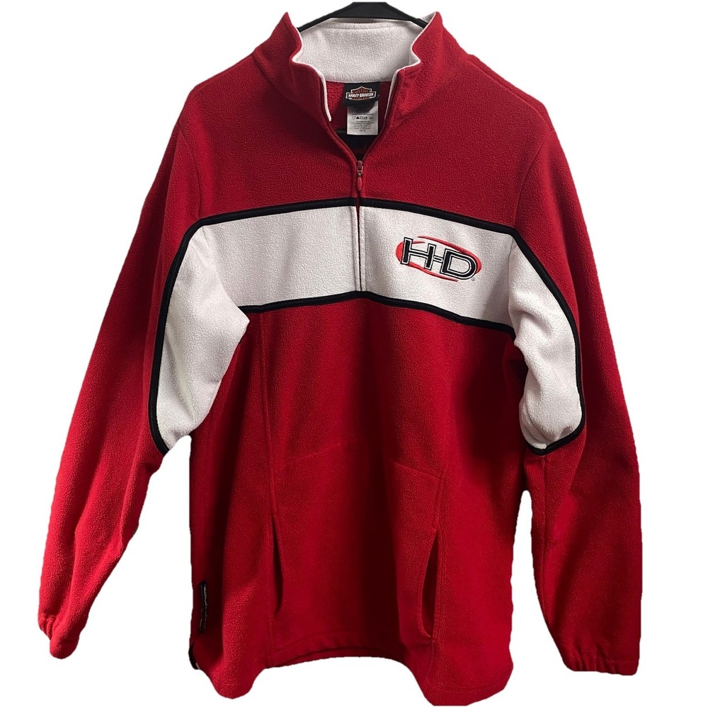 Harley Davidson Women's Pullover Fleece Quarter Zip Jacket Red&White Sz. XL